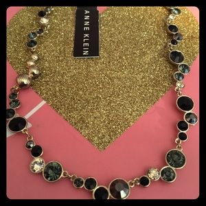 Anne Klein black, and green gem necklace